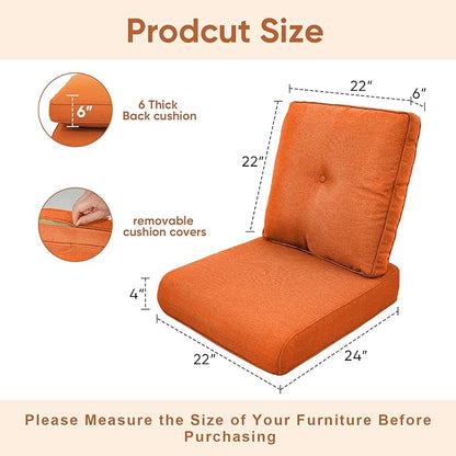 8-Piece Outdoor Patio Cushion Set - Fade & Water Resistant with Removable Olefin Cover, 22x24x4 Inch Memory Foam Cushions for Wicker Sectional Sofa – Orange/Buckle
