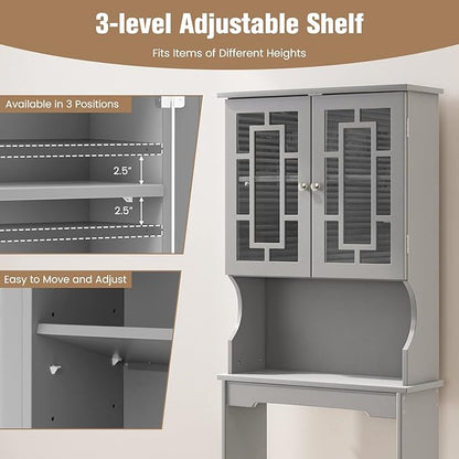 Giantex Over-The-Toilet Storage Space Saver, Bathroom Organizer with Cabinet and Shelf, Above Toilet Standing Rack (Gray)