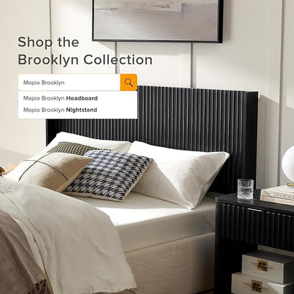 mopio Brooklyn 62.4" Headboard Only, Wood Headboard, Modern Farmhouse, Boho, Wall Mount, Fluted Panel, Wingback Design (Black Oak, Queen)