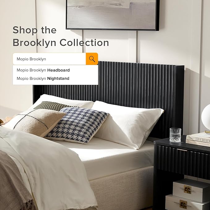 mopio Brooklyn 80.8" Headboard Only, Wood Headboard, Modern Farmhouse, Boho, Wall Mount, Fluted Panel, Wingback Design (Black Oak, King)