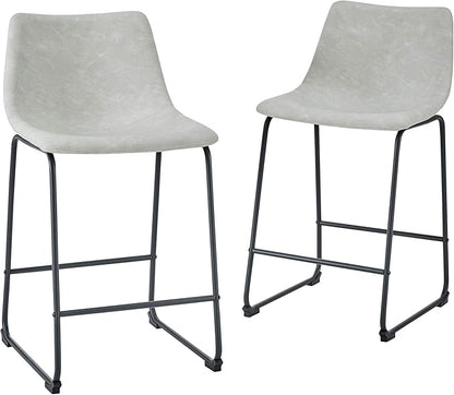 Walker Edison Douglas Urban Industrial Faux Leather Armless Counter Chairs, Set of 2, Grey