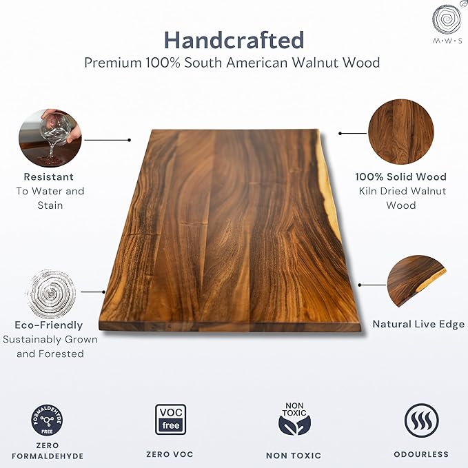 Wood Computer Desk with Monitor Stand - 48x27 Solid Wood Desk, Live Edge Walnut Desk, Sturdy Metal Legs - Scratch and Stain Resistant Finish - Premium Quality