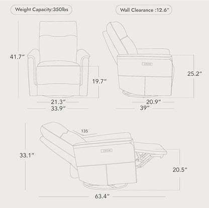 Watson & Whitely Genuine Leather Power Recliner Chairs W Power Headrest for Adults, Swivel Glider Recliner Chair W Charging Ports for Living Room, Dark Brown