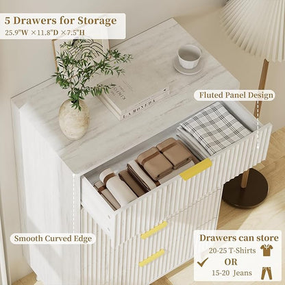 LYNSOM Fluted Dresser and Nightstand Sets 4 Piece, 1-Drawer Nightstands and 5/6 Drawers Dresser, Wood Bedroom Furniture Set for Home, Bedroom, Hallway, White