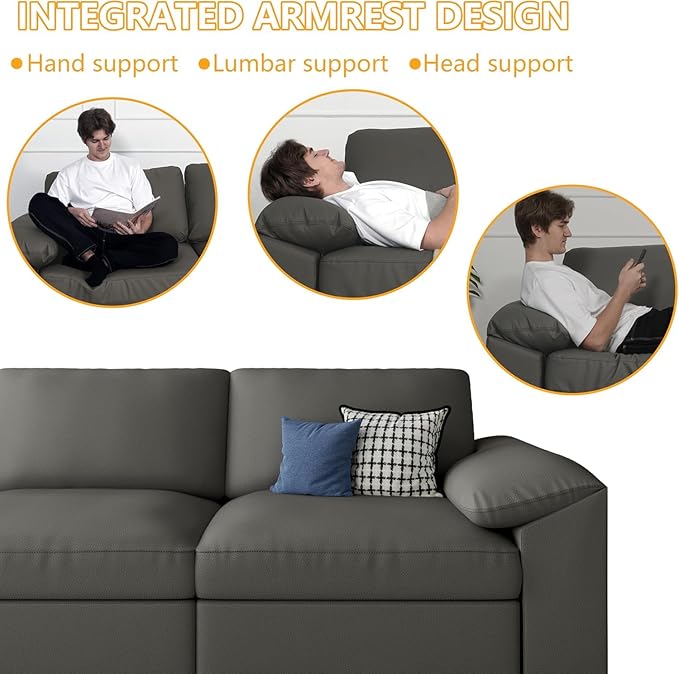 EASE MOOSE Leather Sectional Couch, Oversized Modular Sectional Sofas, Wide Deep Seat Modular Couch, Scratch Resistant Faux Leather Material, L Shaped Sofa for Big Spaces Living Room, Grey