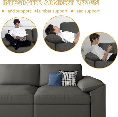 EASE MOOSE Oversized Modular Sofa with Deep Seat,Leather Sectional U Shaped Couch for Living Room,Comfy Scratch Resistant Faux Leather Material,Modern Sofas with Ottoman,Grey