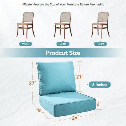 Luxury 6" Outdoor Cushions for Patio Furniture, 24x24x6" Thick Seat Cushion Set of 10, Fade Resistant Couch Chair Replacement Cushions High Density Deep Wicker Chair Cushion w/ Removable Cover, Teal