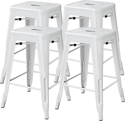 Yaheetech 24 Inch Metal Barstools Set of 4, Counter Height Backless Stools, Industrial Stackable Bar Chairs with Footrest for Kitchen/Dining Room/Bistro/Patio, White