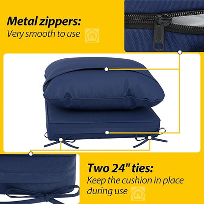 AAAAAcessories Outdoor Deep Seat Cushions, Waterproof, Fade-Resistant Patio Furniture Replacement Cushions, 24" x 24" x 5", Navy Blue