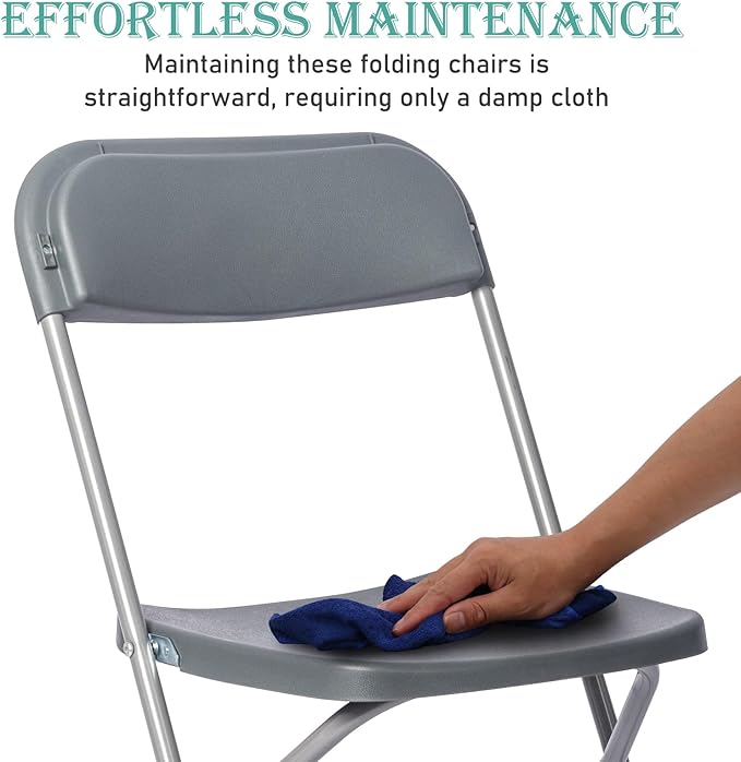 50 Pack Plastic Grey Folding Chairs,Portable Party Chairs Stackable Commercial Seats with Steel Frame for Office Home Outdoor Indoor Wedding Party Patio Dinning Events,350lbs Capacity