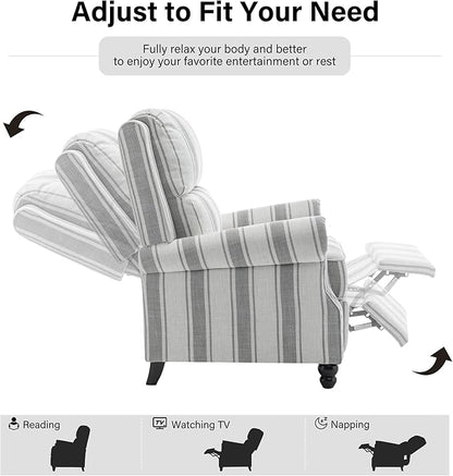 Recliner Chair, Modern Pushback Armchair with Adjustable Backrest & Footrest for Bedroom, Living Room (Grey Stripe,Set of 2)