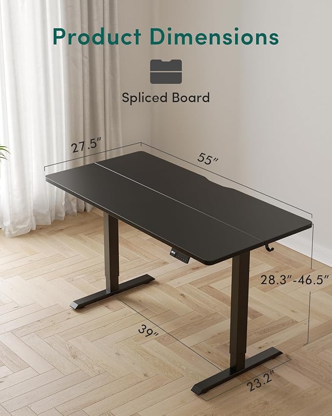 CubiCubi Height Adjustable Electric Standing Desk, 55 x 28 Inches Sit Stand up Desk, Large Memory Computer Home Office Desk with Two-Piece Desktop (Black)