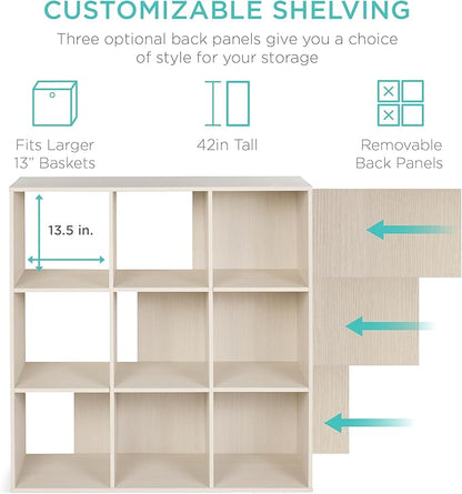 Best Choice Products 9-Cube Storage Organizer, 13.5in Shelf Opening, Bookcase, Display Shelf, Customizable w/ 3 Removable Back Panels – Whitewash