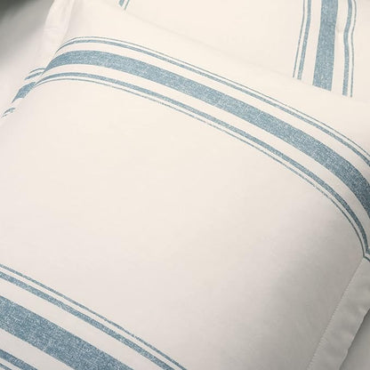 Lush Decor Farmhouse King Size Comforter Set, Reversible Cotton, 3 Piece Set, California King, Blue - Cozy Bedding - Rustic Decor - Modern Farmhouse Bedroom Decor