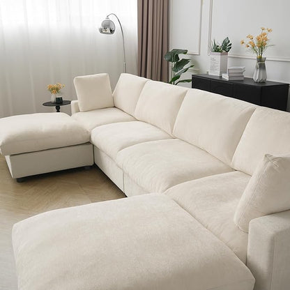 Cloud Sectional Couches for Living Room,134" Convertible L Shaped Couch with Ottoman, 6 Seater Modular Sectional Sofa,Deep Seater Furniture Sets