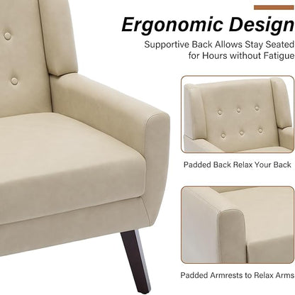 Lumibee Accent Chairs Set of 2, Modern Faux Leather Armchairs for Living Room, Comfy Upholstered Arm Chairs Tufted for Indoor Bedroom Office Room (P Cream)