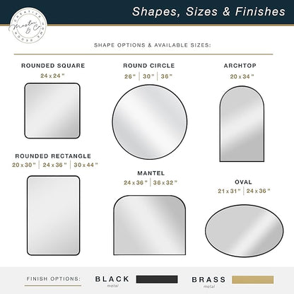 MCS Master & Co. Modern Metal Large Wall Mirror, Minimalist Home Decor Arch Mirror for Living Room, Bedroom, or Bathroom, 20 by 34 Inch, Brass