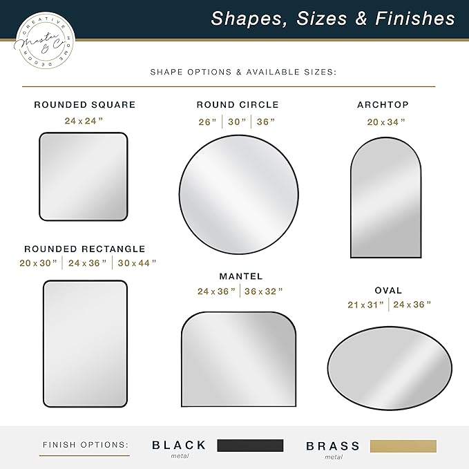MCS Master & Co. Modern Metal Large Wall Mirror, Minimalist Home Decor Rectangle Mirror with Rounded Corners for Living Room, Bedroom, or Bathroom, 24 by 36 Inch, Black
