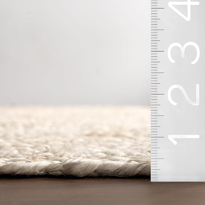 nuLOOM 5 Round Rigo Jute Hand Woven Area Rug, Off White, Solid Farmhouse Design, Natural Fiber, For Bedroom, Living Room, Dining Room, Hallway, Office, Kitchen, Entryway
