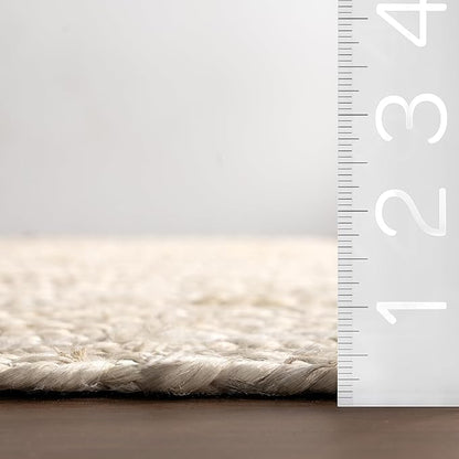 nuLOOM 12x18 Rigo Jute Hand Woven Area Rug, Off White, Solid Farmhouse Design, Natural Fiber, For Bedroom, Living Room, Dining Room, Hallway, Office, Kitchen, Entryway