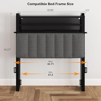 VINGLI Twin or Twin XL Size Headboard, Adjustable Upholstered Headboard with 3 Tier Shelves and Pegboard with Charging Stations and LED Lights, Modern Bed Headboard with Storage for Bedroom Decor