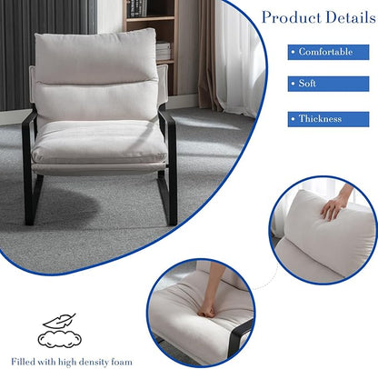 HEAH-YO Modern Accent Chairs Set of 2, Chenille Fabric Living Room Chairs with Removable Cushion and Solid Metal Frame, Comfy Reading Chairs for Bedroom, White