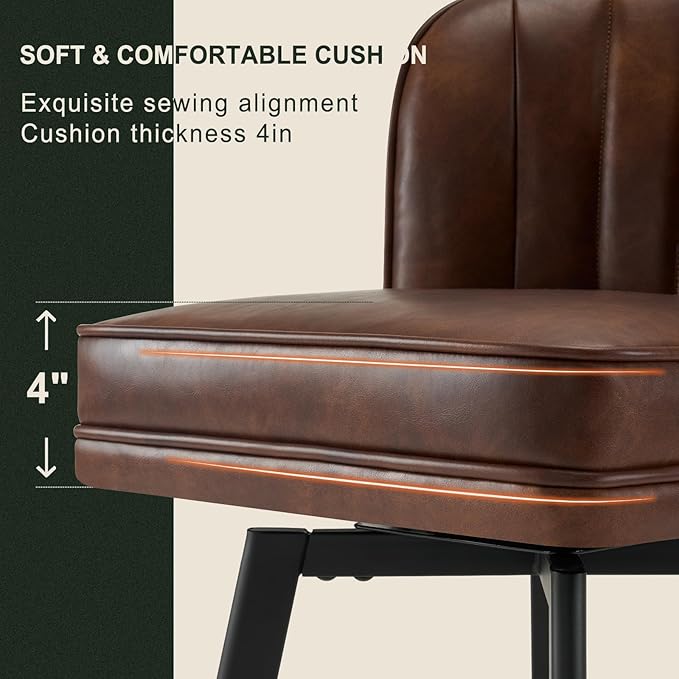 Swivel Counter Height Bar Stools Set of 3, 26'' Modern Barstools with Backs and Metal Legs, Upholstered Bar Chairs, Faux Leather Brown Stools for Kitchen Island Chairs