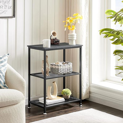 VECELO Tall End Side Tables, 30" Height Nightstand with 3-Tier Storage Shelf for Bedroom Living Room, Easy Assembly,Industrial Style, Carbon Grey