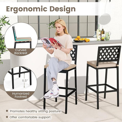 COSTWAY Outdoor Bar Chairs Set of 4, Armless Heavy-Duty Metal Frame Counter Height Chairs with Removable Cushions, Footrest, Ergonomic Backrest, Upholstered Barstools for Patio, Poolside, Backyard