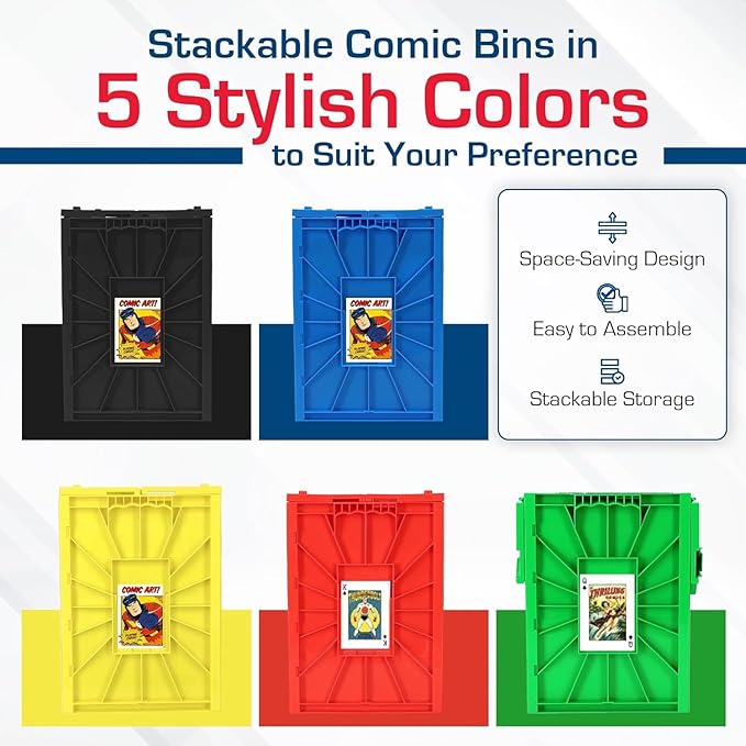 BCW Short Comic Book Bin | Holds 150 Comics | Stackable Plastic Storage | Acid-Free Organizer | Red, 2 Pack