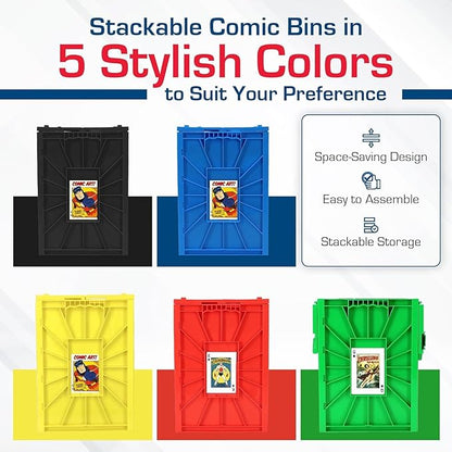 BCW Short Comic Book Bin | Holds 150 Comics | Stackable Plastic Storage | Acid-Free Organizer | Red, 5 Pack