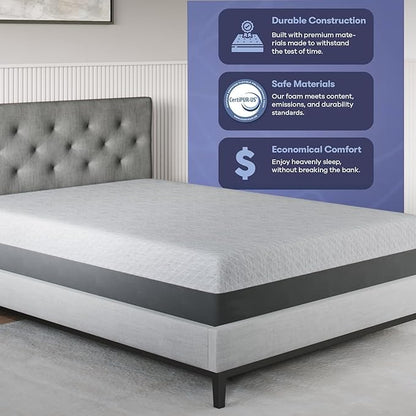 Celestial Sleep Gel Memory Foam Mattress in a Box, Made in The USA, CertiPUR-US® Certified Foam, Oeko-Tex, and Fiberglass-Free Certified Bed, 12 inch Soft - Queen
