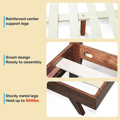 Acacia Harmony King Platform Bed Frame – Solid Rubber Wood, Walnut Finish, Mid-Century Modern Design, Natural Circular Wood Grain, 800lbs Support, No Box Spring Required, Easy Assembly