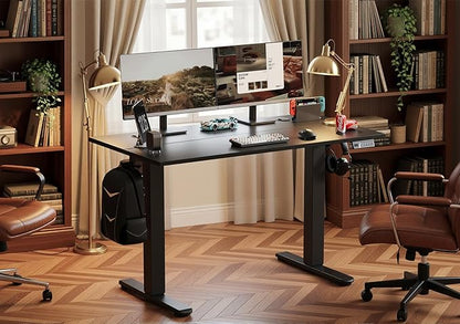 Seang Electric Height Adjustable Standing Desk, 40 x 24 Inch Sit-Stand Workstation with T-Style Frame, 3 Memory Height Options & Built-in Cable Management for Home Office, Black Frame/Black Top