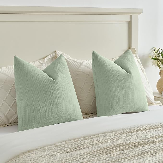 FUTEI Sage Green Decorative Throw Pillow Covers 18x18 Inch Set of 2,Soft Cozy Wheat Ear Striped Patterns Cushion Cases,Modern Home Decor for Couch Bed Living Room