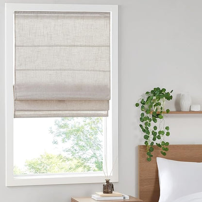 Madison Park Kyler Cordless Roman Shades - Single Panel, Lightweight Linen Blend Fabric, Natural Design, Easy Installation, Light Filtering Window Blind, Bedroom, Living Room Decor 31"W x 64"H Natural
