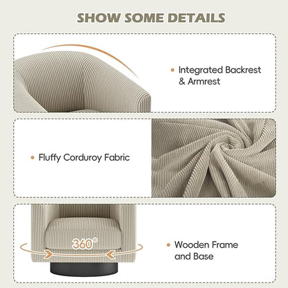 360° Swivel Accent Chairs Set of 2, Modern Bucket Chair, Corduroy Barrel Armchair, Comfy Boucle Chair, Single Sofa for Living Room Bedroom. Camel