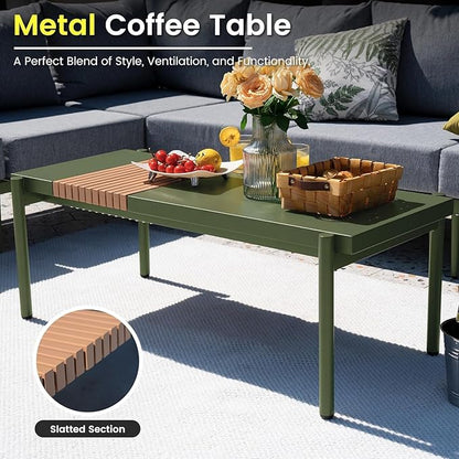Sundale Outdoor 3 Pieces Patio Furniture Set, Metal Outdoor Sectional Sofa with 6 Inch Olefin Cushion and Coffee Table, All-Weather Modern Outdoor Conversation Sets (Green Frame)