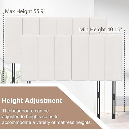 HAOBO Home Upholstered Headboard Foldable King Size Headboards Eastern King/California King Faux Leather Panel with Height Adjustments-White