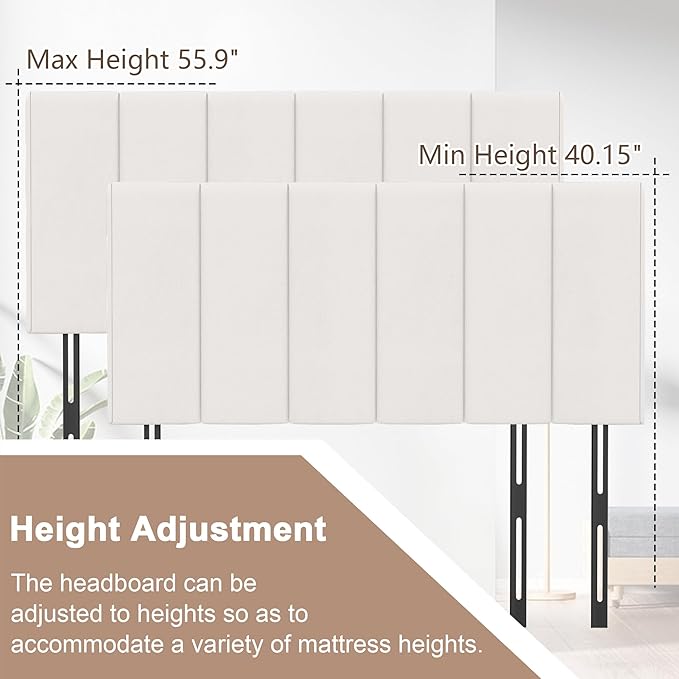 HAOBO Home Upholstered Headboards Foldable Queen/Full Faux Leather Panels with Height Adjustments-White