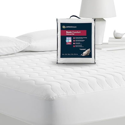 Serta Air Dry Basic Comfort Performance Fabric Quilted Mattress Pad, Cooling and Breathable Mattress Cover, Moisture Wicking Protection with 15" Deep Pocket, California King, White