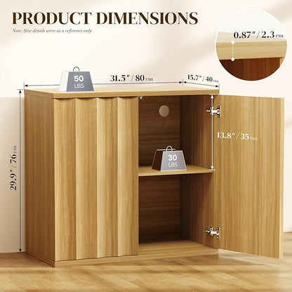 Fluted Sideboard Cabinet with Storage, 31.5" Coffee Bar Cabinet, Modern Kitchen Buffet Cabinets with Doors, Entryway Cabinets for Living Room, Kitchen, Coffee Bar, Natural