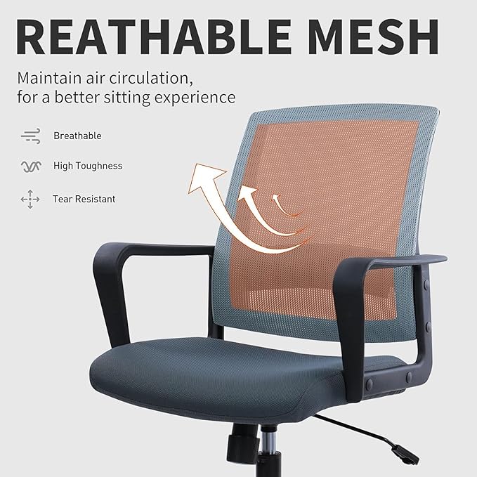 CLATINA Ergonomic Office Chair - Mesh Desk Chair with Lumbar Support, Rolling Comfortable Computer Chairs with Arms for Home Conference, Gray 1 Pack