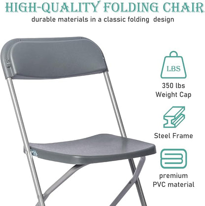 20 Pack Plastic Grey Folding Chairs,Portable Party Chairs Stackable Commercial Seats with Steel Frame for Office Home Outdoor Indoor Wedding Party Patio Dinning Events,350lbs Capacity