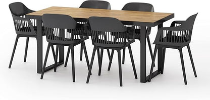 Christopher Knight Home Requeta Outdoor Dining Sets, Black + Teak