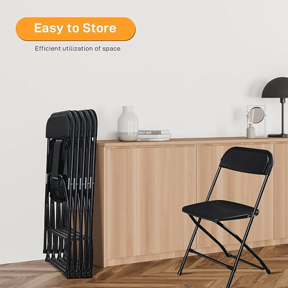 70 Pack Black Plastic Folding Chairs, Portable Party Chairs, Stackable Commercial Seats with Steel Frame for Home Office Wedding Party Indoor Outdoor Events Chairs, 350lbs Capacity