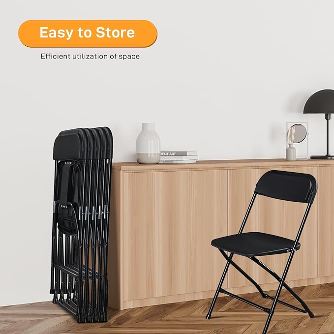 20 Pack Black Plastic Folding Chairs, Portable Party Chairs, Stackable Commercial Seats with Steel Frame for Home Office Wedding Party Indoor Outdoor Events Chairs, 350lbs Capacity