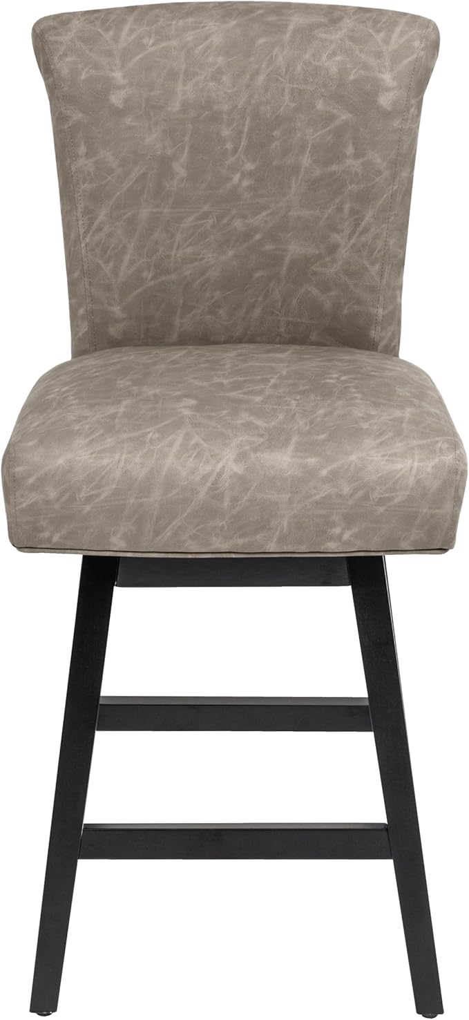 Bar Stool, PU Leather Barstool, 26 Inch Upholstered Counter Stools with 15.7" High Back and Footrest, Swivel Counter Height Barstools for Kitchen Island Home Bar Greige