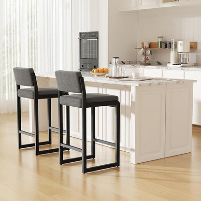 Bar Stools Set of 5, Fabric Counter Height Bar Stools with High Back and Metal Legs, Upholstered Bar Chairs, 26" Modern Barstools for Kitchen Island, Grey