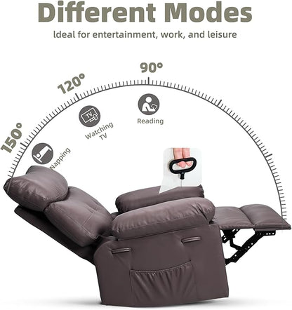 GarveeHome Oversized 27" Recliner Chairs, Classic Manual Leather Recliner, Home Theater Seating with Lumbar & Arms Support for Living Room, Bedroom and Nursery - Brown